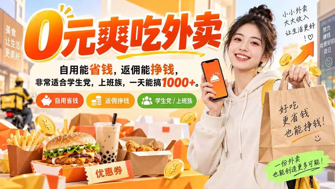 (20309期)0元爽吃外卖,自用能省钱,返佣能挣钱,非常适合学生党,上班族,一天能搞1000+ (20309期)0元爽吃外卖,自用能省钱,返佣能挣钱,非常适合学生党,上班族,一天能搞1000+