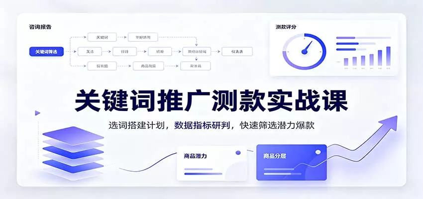 关键词推广测款实战课：选词搭建计划，数据指标研判，快速筛选潜力爆款
