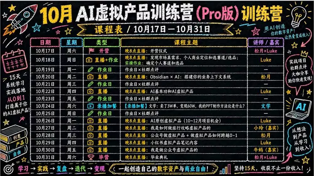(21054期)2026AI虚拟产品10月训练营(Pro版):15天学会选品定位、AI制作数字资料、小红书引流与公众号变现,打造一人公司 (21054期)2026AI虚拟产品10月训练营(Pro版):15天学会选品定位、AI制作数字资料、小红书引流与公众号变现,打造一人公司