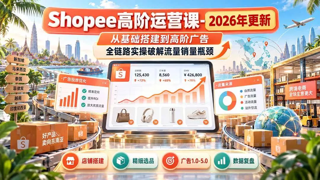 （20575期）Shopee高阶运营课-更新9月，从基础搭建到高阶广告，全链路实操破解流量销量瓶颈