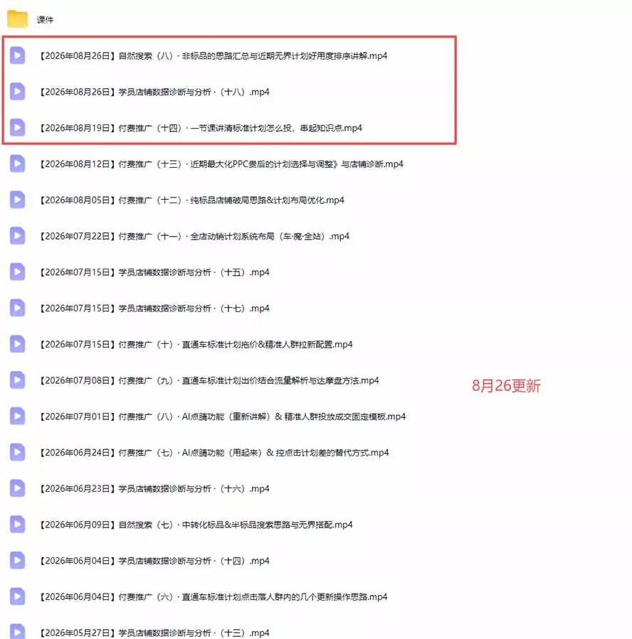 (20094期)2026淘宝电商终局之战VIP课-更新:自然搜索+直通车+无界+精准人群,系统掌握测款动销与全店推广布局方法 (20094期)2026淘宝电商终局之战VIP课-更新:自然搜索+直通车+无界+精准人群,系统掌握测款动销与全店推广布局方法