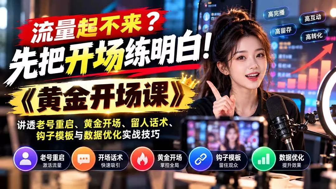 (21140期)流量起不来?先把开场练明白!《黄金开场课》讲透老号重启、黄金开场、留人话术、钩子模板与数据优化实战技巧 (21140期)流量起不来?先把开场练明白!《黄金开场课》讲透老号重启、黄金开场、留人话术、钩子模板与数据优化实战技巧