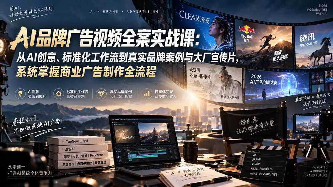 (20394期)AI品牌广告视频全案实战课:从AI创意、标准化工作流到真实品牌案例与大厂宣传片,系统掌握商业广告制作全流程 (20394期)AI品牌广告视频全案实战课:从AI创意、标准化工作流到真实品牌案例与大厂宣传片,系统掌握商业广告制作全流程
