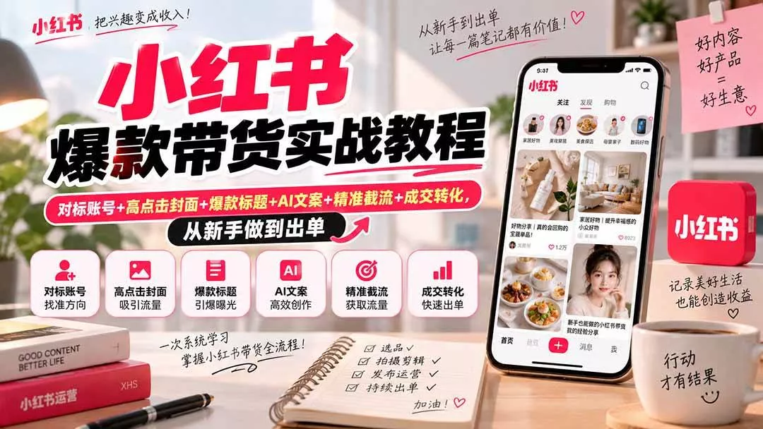 (20473期)小红书爆款带货实战教程|对标账号+高点击封面+爆款标题+AI文案+精准截流+成交转化,从新手做到出单 (20473期)小红书爆款带货实战教程|对标账号+高点击封面+爆款标题+AI文案+精准截流+成交转化,从新手做到出单