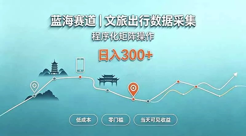 （20478期）蓝海赛道 文旅出行数据采集 程序化矩阵操作 低成本 零门槛 当天可见收益 日入300+