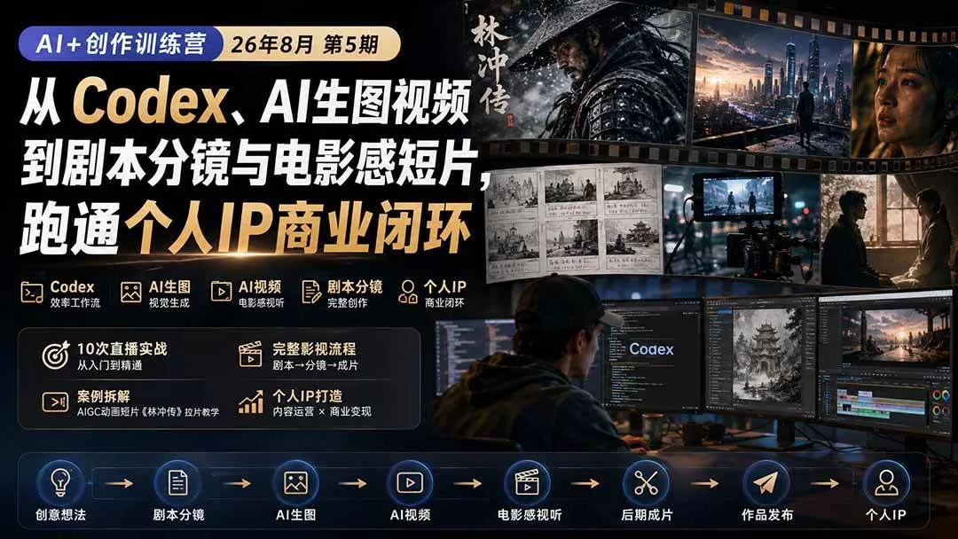(20259期)AI+创作训练营26年第5期-更新:从Codex、AI生图视频到剧本分镜与电影感短片,跑通个人IP商业闭环 (20259期)AI+创作训练营26年第5期-更新:从Codex、AI生图视频到剧本分镜与电影感短片,跑通个人IP商业闭环