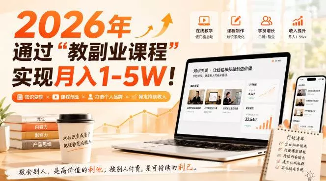 （20252期）2026年通过“教副业课程”实现月入1-5W！毫无保留的全部教给你