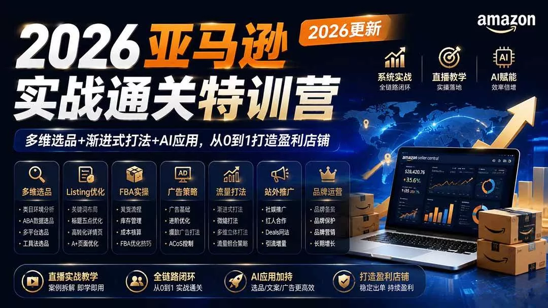 （20747期）2026亚马逊实战通关特训营-更新1001，多维选品+渐进式打法+AI应用，从0到1打造盈利店铺