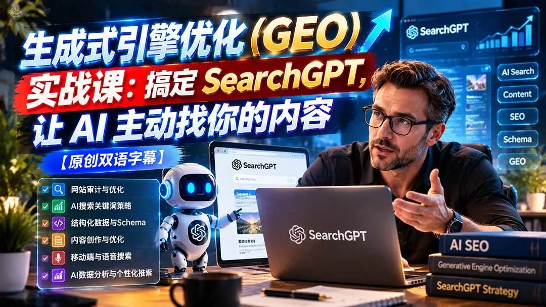 (21116期)生成式引擎优化(GEO)实战课:搞定 SearchGPT,让 AI 主动找你的内容【原创双语字幕】 (21116期)生成式引擎优化(GEO)实战课:搞定 SearchGPT,让 AI 主动找你的内容【原创双语字幕】